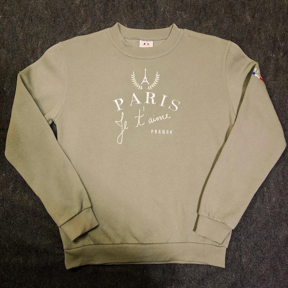 Tour D'or Paris Je T'aime Crewneck Sweatshirt Green Mens Large France Graphic